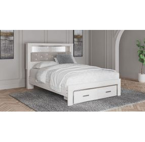 Altyra White and Gray Queen Upholstered Bookcase Storage Bed with LED