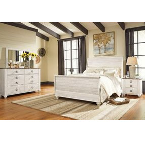 Willowton Whitewash 6 Drawer Dresser and Rectangular Mirror