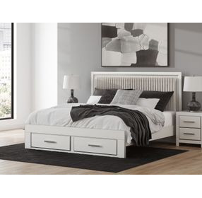 Ravalori Matte White and Gray King Upholstered Panel Headboard