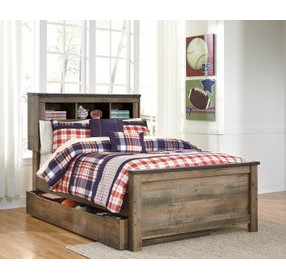 Trinell Brown Full Bookcase Storage Bed with Nailhead Trim