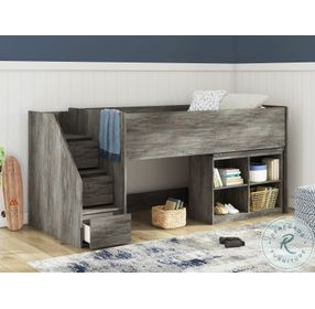 Frandern Gray Twin Loft Bed with Bookcase Storage