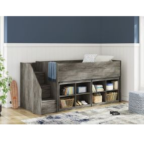 Frandern Warm Gray Twin Loft Bed with Bookcase Storage