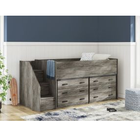 Frandern Warm Gray Twin Loft Bed with Drawer Storage