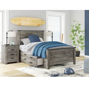 Frandern Black and Gray Full Storage Panel Bed with Nailhead Trim