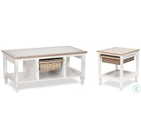 Ocean Mist Weathered White 1 Basket Rectangular Ocassional Table Set