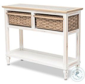 Ocean Mist Weathered White 2 Basket Rectangular Console Table