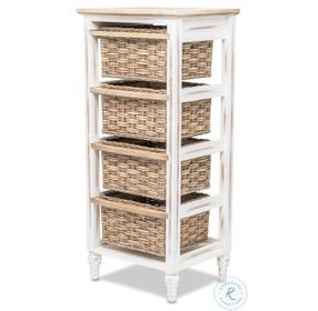 Ocean Mist Weathered Wood and White Distressed 4 Basket Vertical Storage Cabinet