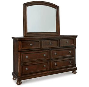 Porter Rustic Brown 7 Drawer Dresser and Arched Mirror