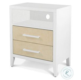 Oceanview Sand and Stark White 2 Drawer Woven Nightstand with USB Charging