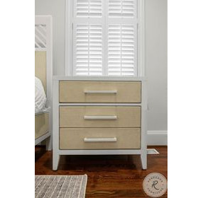Oceanview Sand and Stark White 3 Drawer Woven Nightstand with USB Charging