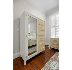 Oceanview Sand and Stark White Woven 6 Drawer 1 Mirrored Door Chest