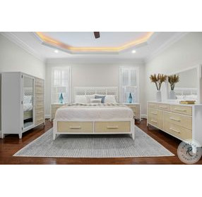 Oceanview Sand and Stark White Queen Bed with Storage