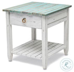 Garden Gate Distressed Bleu and White Rectangular End Table