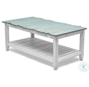 Garden Gate Distressed Bleu and White Rectangular Coffee Table
