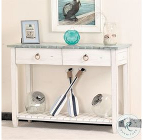 Garden Gate Distressed Bleu and White Rectangular Console Table