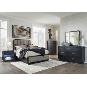 Rowanbeck Gray and Black Upholstered Panel Bedroom Set