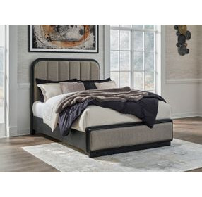 Rowanbeck Gray and Black Queen Upholstered Panel Bed