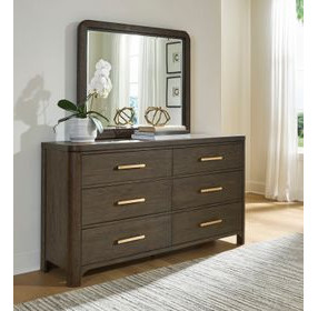Brillynd Burnished Brown 6 Drawer Dresser and Rectangular Mirror