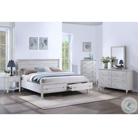 Lakeside Distressed White Queen Bed with Storage