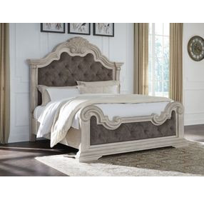 Valleymont Antique White and Gray California King Upholstered Panel Bed