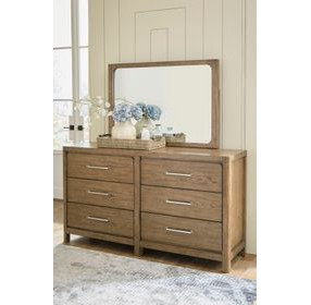 Cabalynn Light Brown 6 Drawer Dresser and Rectangular Mirror