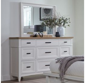 Americana Modern Bedroom Cotton 9 Drawer Dresser With Mirror
