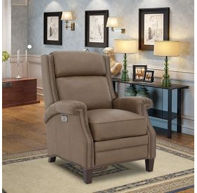 Barrett Cashmere Taupe Leather Lounge Power Recliner with Power Headrest