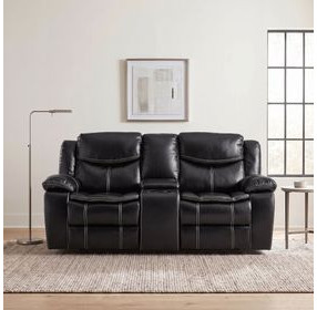 Bastrop Black Double Glider Reclining Console Loveseat