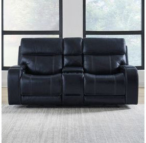 Glenwood Rainer Ocean Leather 78" Lay Flat Power Reclining Console Loveseat with Power Lumbar and USB Charging
