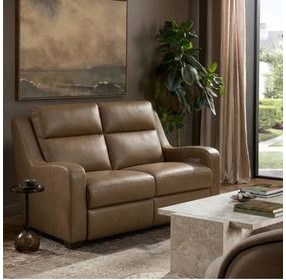 Ayden Hillwood Toffee Leather 60" Power Reclining Loveseat with Power Lumbar and USB Charging