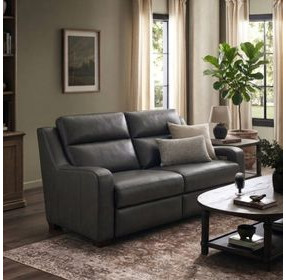 Ayden Elway Dark Gray Leather 60" Power Reclining Loveseat with Power Lumbar and USB Charging
