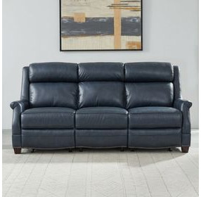 Warrendale Shoreham Blue Leather 83" Power Reclining Sofa with Nailhead Trim and USB Charging
