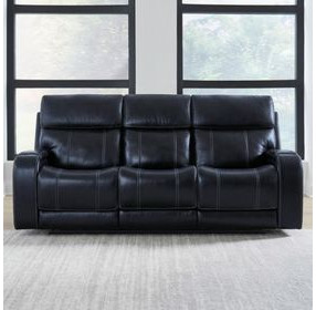 Glenwood Rainer Ocean Leather 88" Lay Flat Power Reclining Sofa with Power Lumbar and USB Charging