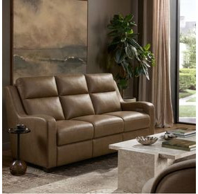 Ayden Hillwood Toffee Leather 84" Power Reclining Sofa with Power Lumbar and USB Charging