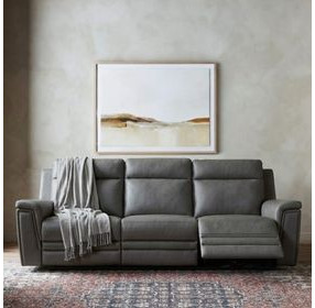 Harper Berlin Cement Leather 85" Power Reclining Sofa with Power Lumbar and USB Charging