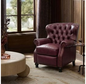 Presidential Shoreham Wine Leather Push Thru The Arms Recliner with Nailhead Trim