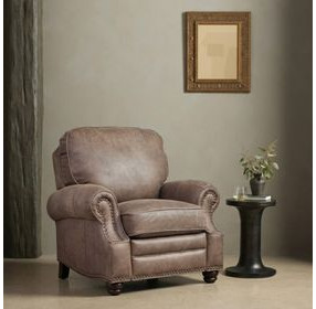 Longhorn Dark Sanded Bomber Leather Push Thru The Arms Recliner with Nailhead Trim