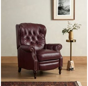 Kendall Shoreham Wine Leather Push Thru The Arms Recliner with Nailhead Trim