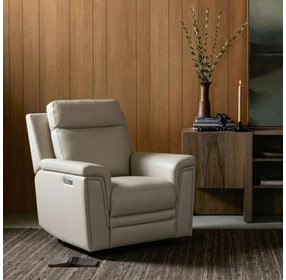 Harper Berlin Cream Leather Power Recliner with Power Lumbar and USB Charging