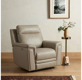 Harper Berlin Taupe Leather Power Recliner with Power Lumbar and USB Charging