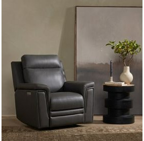 Harper Berlin Cement Leather Power Recliner with Power Lumbar and USB Charging