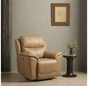Kaden Elliott Taupe Leather Power Recliner with Power Lumbar and USB Charging