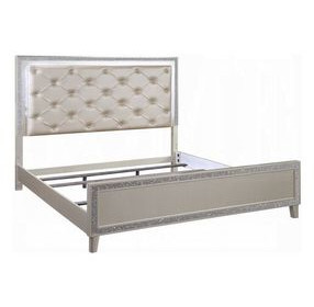 Sliverfluff Silver and Champagne Queen Upholstered Panel Bed with LED