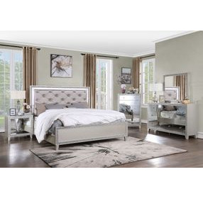 Sliverfluff Silver and Champagne King Upholstered Panel Bed with LED