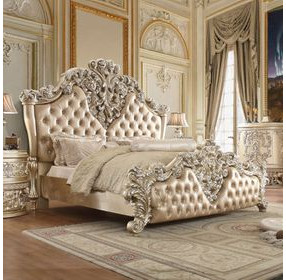 Vatican Light Gold and Champagne Silver King Upholstered Panel Bed