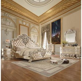 Vatican Light Gold and Champagne Silver Upholstered Panel Bedroom Set