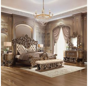 Constantine Light Gold Upholstered 64" Bed Bench with Nailhead Trim