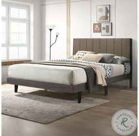 Valdemar Brown Fabric and Weathered Gray Queen Upholstered Bed