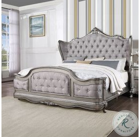 Ariadne Velvet and Antique Platinum Eastern King Upholstered Bed