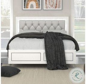 Casilda Gray Synthetic Leather and White Queen Upholstered Bed with LED Lighting